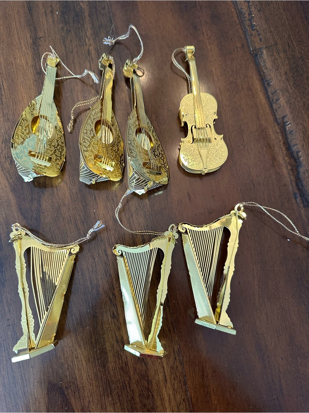 Gold Musical Instrument Holiday Ornaments - Pack of 8